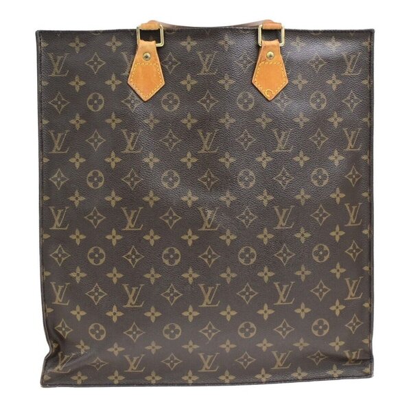 LOUIS VUITTON Logo Sac Plat Hand Tote Bag Monogram Leather Brown M51140 65ED899 - Picture 4 of 16